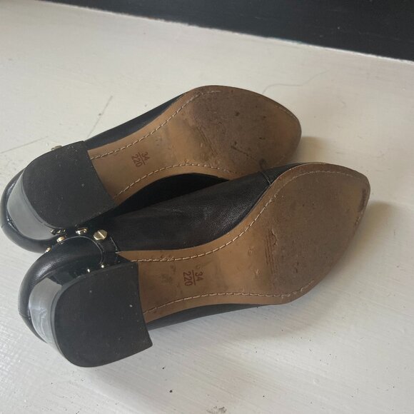 Women Black Leather Hand Made Pointed Toe Loafer with Metal screw decor Size 34 - Picture 5 of 5